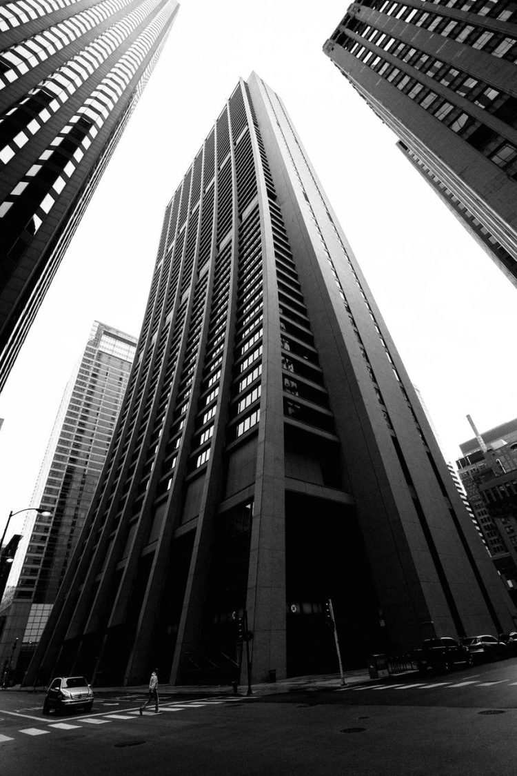 monochrome photography of buildings